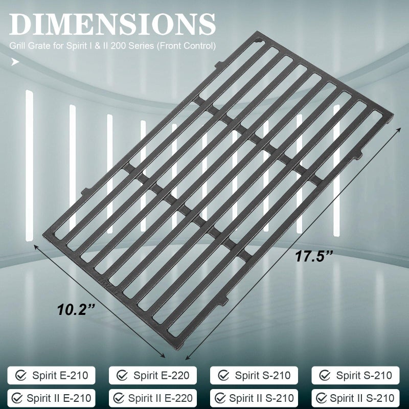 Utheer for Weber Spirit Grill Grates,17.5'' Cast Iron Grates for Spirit E210 Parts, 7637 Grill Grate for Spirit 200 & Spirit II E210/220, Replacement Parts for Weber Gas Grills with Front Control - Image 3
